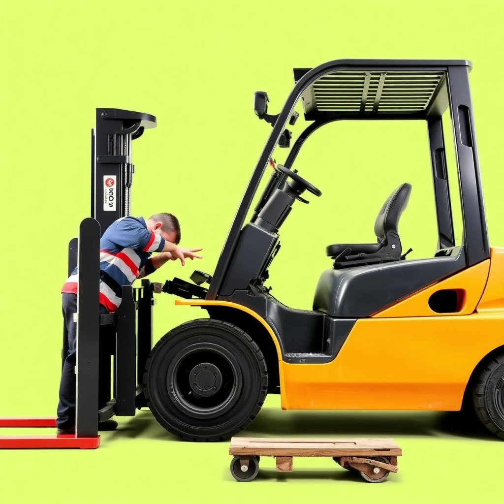 Service engineer repairing a forklift truck