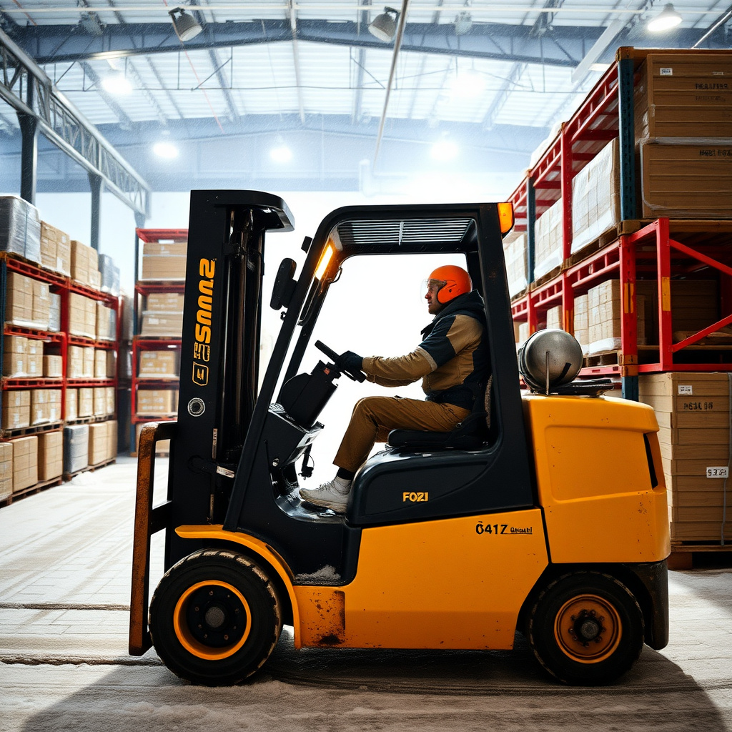 Forklift operating in extreme cold storage environment