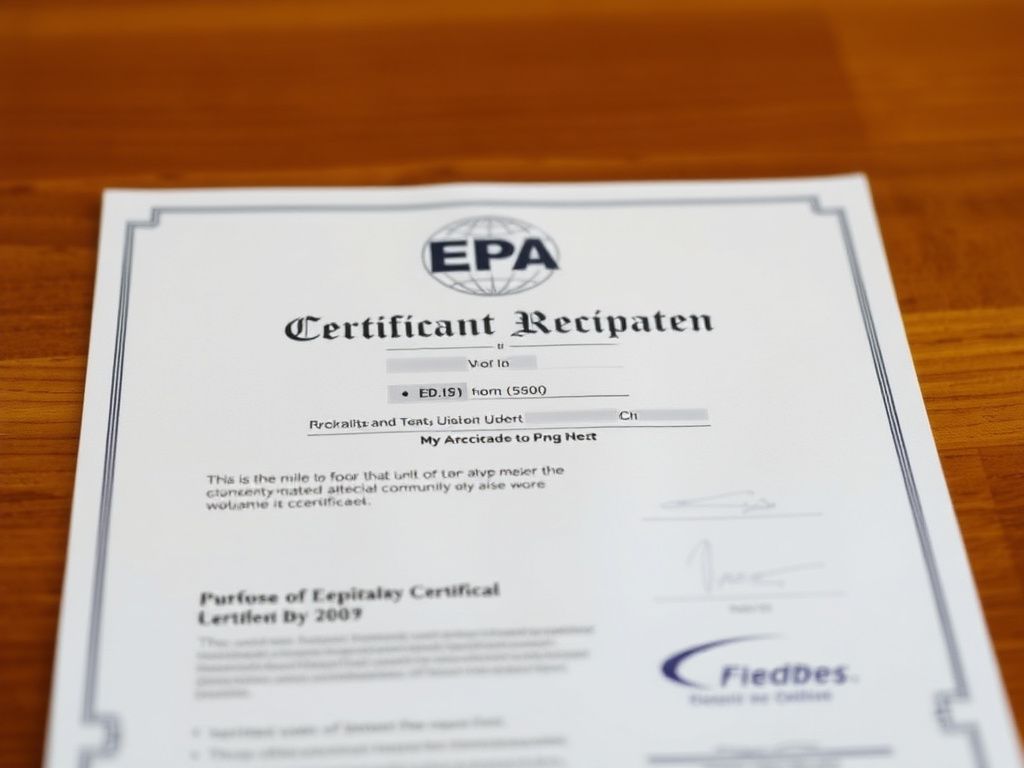 EPA certificate document