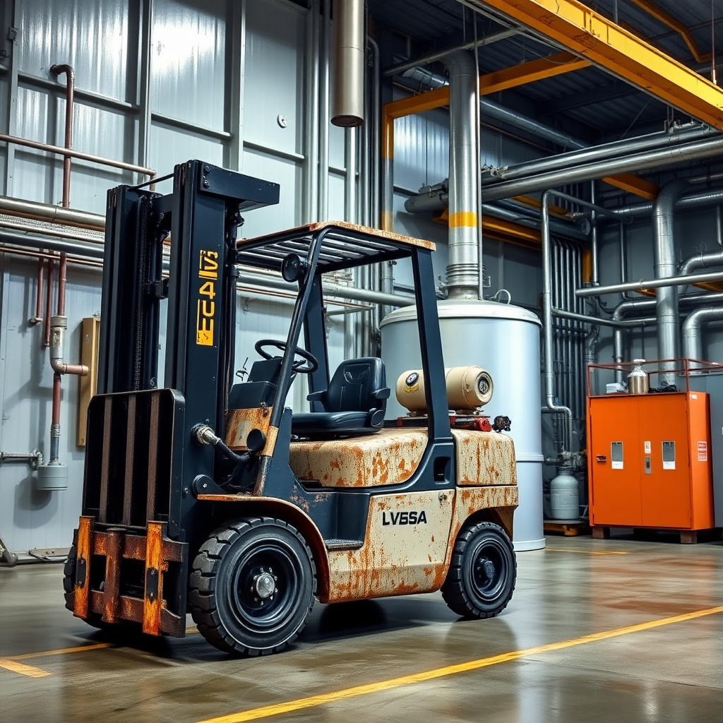 Corrosion-resistant forklift operating in a chemical processing plant environment