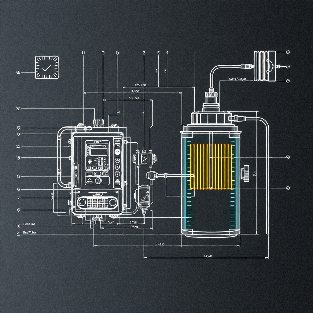 Technical drawing of waterproof electronic components and battery heating system
